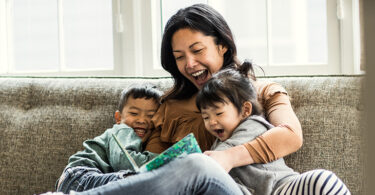 Decorative Image of a mother and her children to represent article focusing on Saving for college or retirement