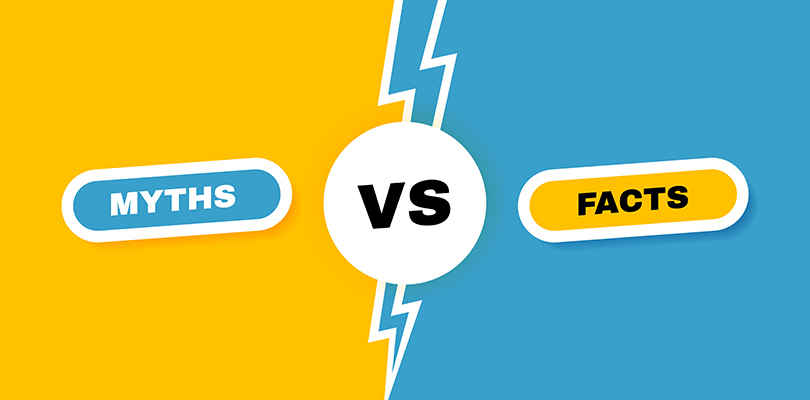 Facts vs myths versus battle background with lightning bolt. Concept of thorough fact-checking or easy compare evidence.. Vector illustration.