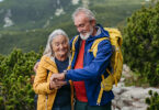 Retired couple hiking together