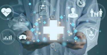 Doctor holding notes with medical-related graphics overlayed